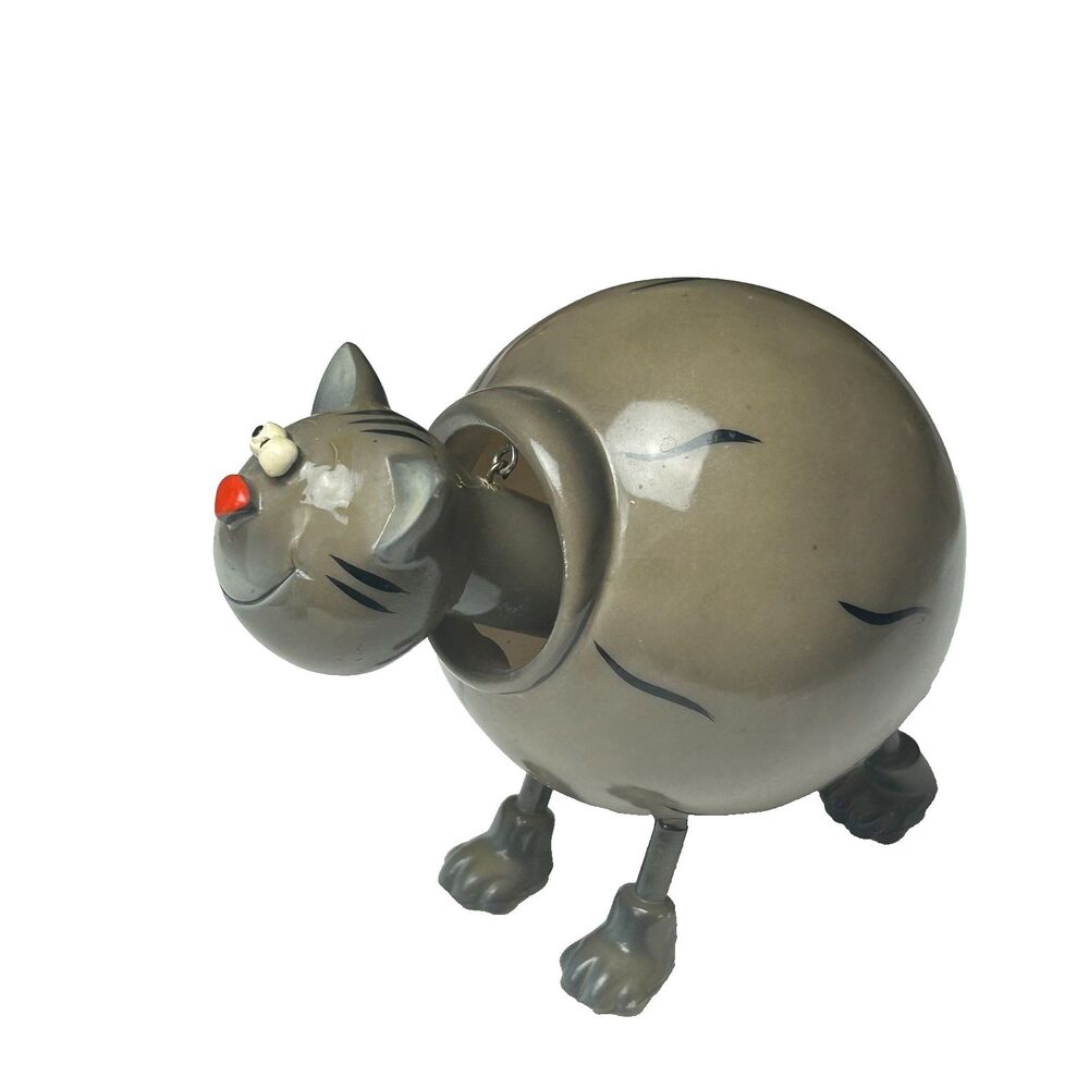 Vintage Novelty Cat Pop Out Head Figure Plastic Funny Collectible Toy Gray